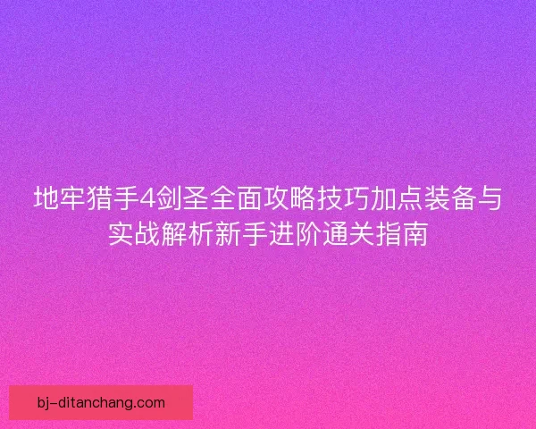 地牢猎手4剑圣全面攻略技巧加点装备与实战解析新手进阶通关指南
